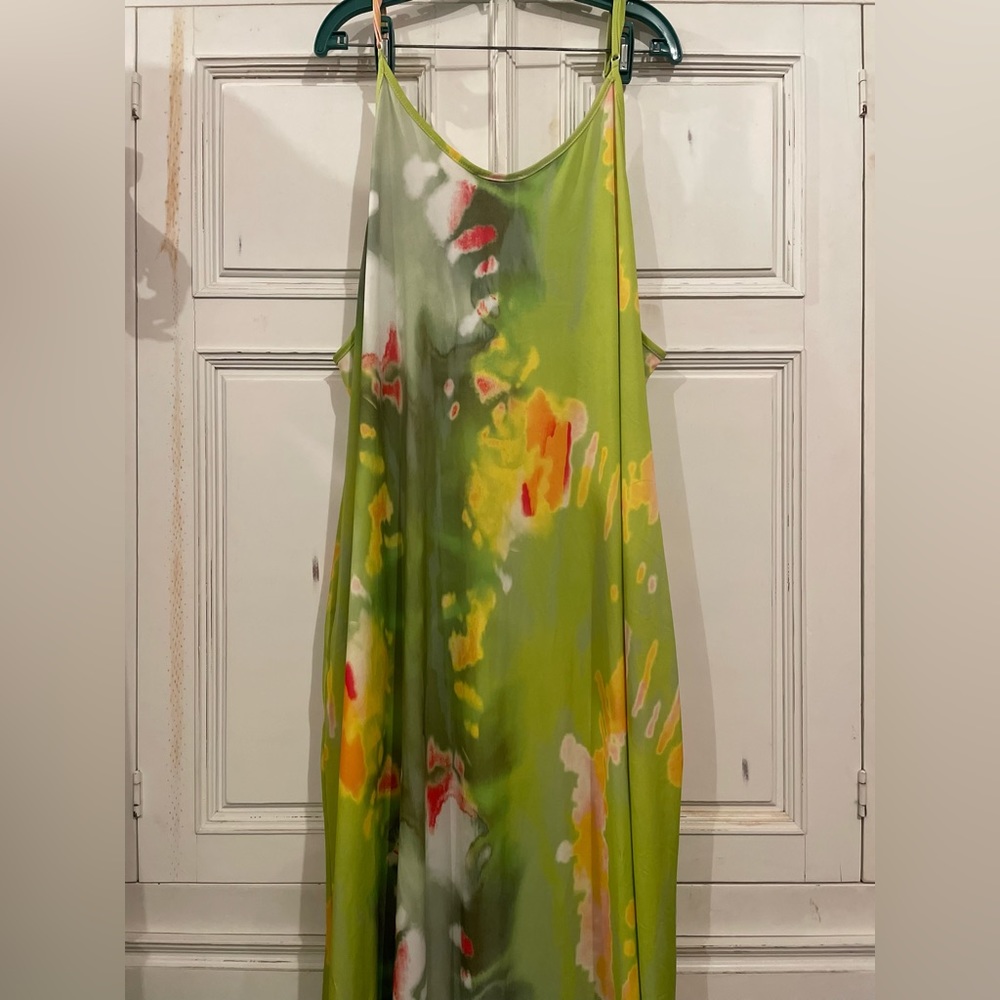 Beyond This Plane Maxi Dress (Size 4XL) (Lime Tie Dye)